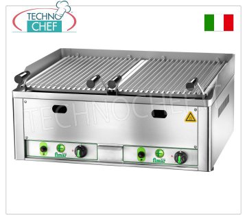 Fimar - GRILLE À PIERRE DE LAVE À GAZ, module DOUBLE TOP, Mod.GL66 Gril à pierre de lave à gaz, double module supérieur avec commandes indépendantes équipé de deux grilles à viande, puissance thermique 13 kW, dimensions mm. 660x540x220h.