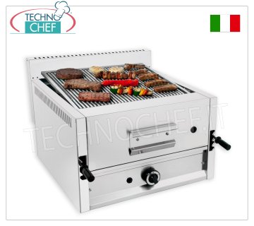 GRIL PIERRE DE LAVE GAZ, 1 MODULE SUPÉRIEUR avec ZONE DE CUISSON 550X535 mm GRILLE À PIERRE DE LAVE À GAZ, VERSION TOP, 1 MODULE avec ZONE DE CUISSON 550X535 mm, COMPLÈTE DE GRILLE UNIVERSELLE, puissance thermique 13 Kw - dimensions extérieures mm. 65x70x43h