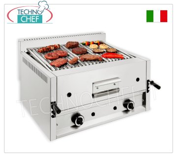 GRIL À PIERRE DE LAVE À GAZ DE COMPTOIR, 2 MODULES DE COMMANDE INDÉPENDANTS avec ZONE DE CUISSON 695x535 mm