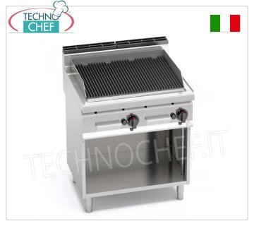 TECHNOCHEF - GRIL PIERRE DE LAVE GAZ, DOUBLE module sur ARMOIRE OUVERTe, Mod.PLG80M/G