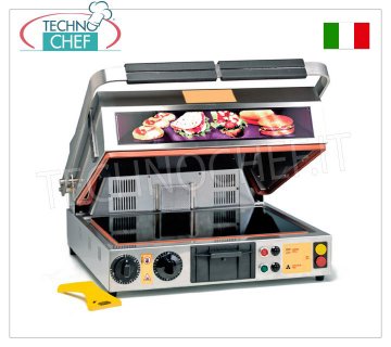 TECHNOCHEF - Plaque de cuisson double vitrocéramique, surface lisse et nervurée, 40 x 30 cm, modèle PF2095/1