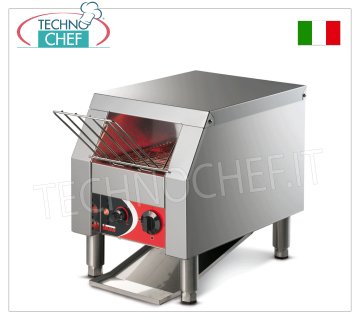 TOSTIERA a NASTRO 'Roller Toast' en acciaio inox GRILLE-PAIN À CONVOYEUR en ACIER AISI 304, courroie en ACIER AISI 304 mesurant 185x500 mm, moteur auto-ventilé, RÉSISTANCES BLINDÉES, PRODUCTION HORAIRE de 65 à 360 pièces, V.230/1, kw 1,3, dimensions 238x294x360h mm