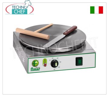 Technochef - Crêpière Électrique Professionnelle, 1 Plaque en Fonte Ø 400 mm, Mod.CRP4 LAVE-TABLE ÉLECTRIQUE avec TABLE DE CUISSON EN FONTE, SURFACE MULTI-DOUBLÉE ANTIDÉRAPANTE, DIAMÈTRE 400 MM, contrôle thermostatique de la température de cuisson, V. 230/1, Kw. 2,75, poids 16 Kg, dimensions extérieures mm. 400x470x120h