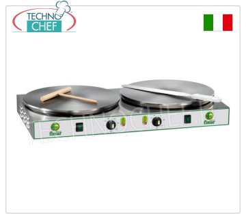Technochef - Crêpière Électrique Professionnelle, 2 Plaques en Fonte Ø 400 mm, Mod.CRP42