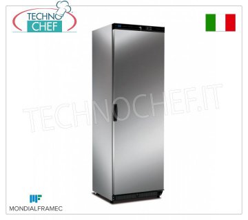 MONDIAL FRAMEC - Meuble Congélateur 1 Porte, lt.360, Mod.KICNX40LT Armoire congélateur-congélateur 1 porte, MONDIAL FRAMEC, structure externe en tôle d'acier inox AISI 430, capacité 360 litres, température négative -15°/-25°C, statique avec évaporateur à grille, V. 230/1, Kw . 0,19, poids 70 kg, dim.mm.600x620x1882h