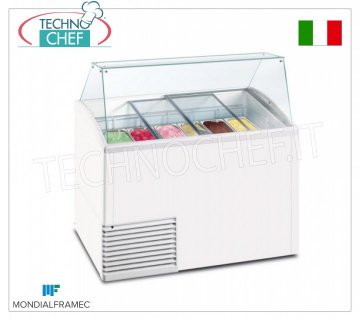 MONDIAL FRAMEC - Vitrine pour glaces à la crème, 431 lt, Mod.SLANT510ICE Vitrine pour glaces, MONDIAL FRAMEC, capacité 431 litres, température -15°/-20°C, statique avec évaporateur enveloppé dans la cuve, V. 230/1, Kw 0,28, Poids 103 Kg, dim.mm.1341x725x1235h