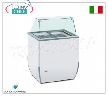 MONDIAL FRAMEC - Vitrine pour glaces à la crème, 170 lt, Mod.BRIOICE4SK Vitrine pour glaces, MONDIAL FRAMEC, capacité 170 litres, température -18°/-25°C, statique avec évaporateur enveloppé sur la cuve, V. 230/1, Kw 0,15, Poids 47 Kg, dim.mm.780x640x1181h