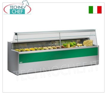 Table froide traiteur, temp.+4°+6°C, statique avec réserve, verre droit incliné, profondeur 79 cm