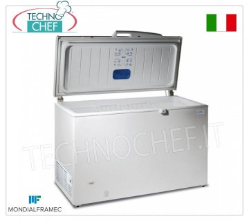 Congélateur coffre horizontal, 211 lt., Mod.MAEL220 Congélateur coffre horizontal, MONDIAL FRAMEC, capacité 211 lt, extérieur blanc, température -18°/-25°C, V.230/1, Kw 0,087, Poids 37 Kg, dim.mm.891x695x860h