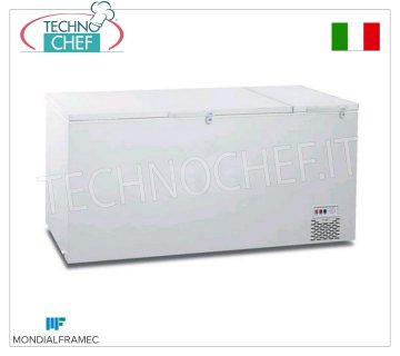 Congélateur coffre horizontal, 863 lt, Mod.COM99 Congélateur coffre horizontal, MONDIAL FRAMEC, capacité 863 lt, extérieur blanc, température -18/-25°C, V 230/1, Kw 0,45, Poids 117 Kg, dim.mm.2010x840x967h