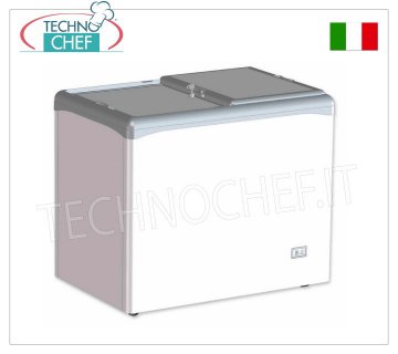 Congélateur coffre, portes vides, 208 lt, statique, temp.-25°/-18°C, mod.VIC220CCS Congélateur coffre horizontal, 2 portes coulissantes pleines, capacité 208 litres, température -25°/-18°C, réfrigération statique, Gaz R290, V.230/1, Kw/24h.1.04, Poids 54 Kg, dim.mm.1002x651x865h