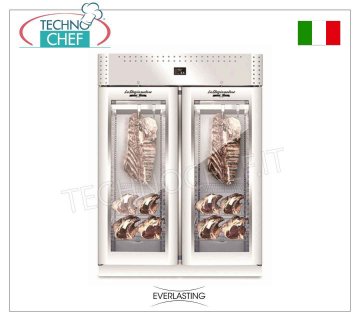 ARMOIRE DE MATURATION DE VIANDE, Acier inoxydable, 2 PORTES VERRES, Capacité max 300 Kg, mod. VIANDE 1500 VIP