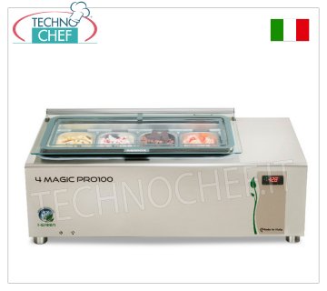 VITRINE EN ACIER INOXYDABLE pour GLACE, complète avec COUVERCLE en verre trempé