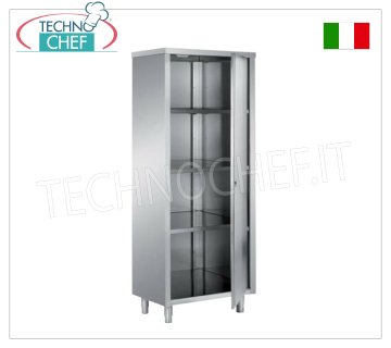 Meuble à vaisselle en inox 304 avec porte battante et 3 étagères intermédiaires, Profondeur 70 cm - Hauteur 170 cm