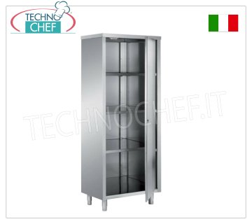 Armoire à vaisselle en inox 304 avec porte battante et 3 étagères intermédiaires, Profondeur 60 cm - Hauteur 170 cm