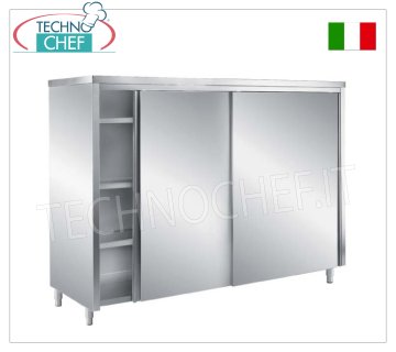 Meuble à vaisselle en inox 304 avec portes coulissantes et 3 étagères intermédiaires, Profondeur 60 cm - Hauteur 170 cm
