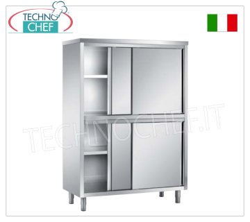 Meuble à vaisselle en inox 304 avec 4 demi-portes coulissantes, Profondeur 70 cm - Hauteur 170 cm
