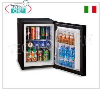 Réfrigérateur mini-bar pour hôtels, THERMOÉLECTRIQUE, encastrable ou à poser, 65 W, - 40 lt, classe A+, mod. TP40N Réfrigérateur minibar pour chambres d'hôtel, THERMOÉLECTRIQUE, classe A+, capacité 40 lt, température +8°/+14°C, V.230/1, Kw.0,065, Poids 18 Kg, dim.cm.40,5x44,3x54,5h