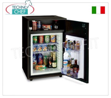 Technochef - Réfrigérateur minibar pour chambres d'hôtel avec armoire et compartiment de rangement, 40 lt. Réfrigérateur minibar pour chambres d'hôtel inséré dans une armoire avec compartiment de rangement, capacité 40 lt, température +8°/+14°C, V.230/1, Kw.0,06-0,075, Poids 34 Kg, dim.mm.770x475x455h