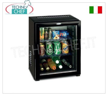 Technochef - Réfrigérateur minibar pour chambres d'hôtel avec porte vitrée, 40 lt, Réfrigérateur minibar pour chambres d'hôtel avec porte vitrée, capacité 40 lt, température +8°/+14°C, V.230/1, Kw.0,06, Poids 15,5 Kg, dim.mm.566x441x457h