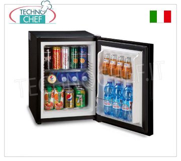 Réfrigérateur minibar pour hôtels, THERMOÉLECTRIQUE, avec PORTE MIROIR, Puissance 65 W, 40 litres, classe A+, mod. TP40NS Réfrigérateur THERMOÉLECTRIQUE Minibar avec PORTE MIROIR pour chambres d'hôtel, classe A+, capacité 40 lt, température +8°/+14°C, V.230/1, Kw.0,065, Poids 18 Kg, dim.cm.40,5x44,3x54 ,6h