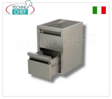 Commode en acier inoxydable AISI 304 avec 2 tiroirs sur coulisses, Ligne 600/700