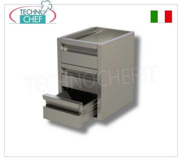 Commode en acier inoxydable AISI 304 avec 3 tiroirs sur coulisses, Ligne 600/700