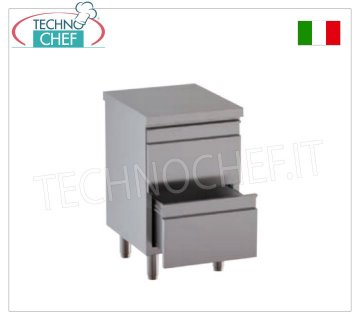 Commode en acier inoxydable AISI 304 avec 2 tiroirs sur coulisses, Ligne 600/700