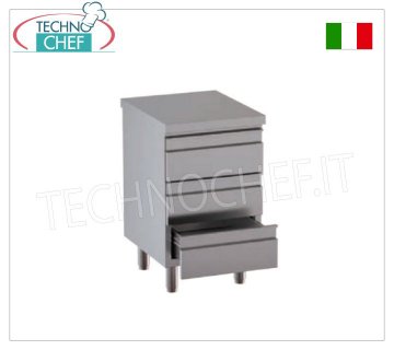 Commode en acier inoxydable AISI 304 avec 3 tiroirs sur coulisses et plan de travail, Ligne 600/700