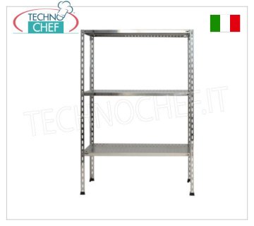Etagère modulable en inox, module 3 étagères à fentes, profondeur 30 cm, hauteur 150 cm.