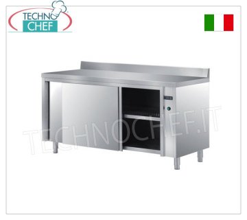 TECHNOCHEF - Table basse chauffante en acier inoxydable 304, avec portes coulissantes et dosseret, profondeur 60 cm