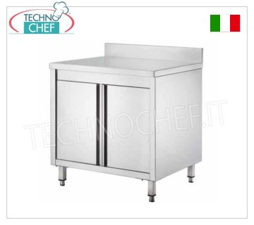 TABLE ARMOIRE EN ACIER INOXYDABLE avec PORTES BATTANTES et SAC À DOS, d'une profondeur de 60 et 70 cm