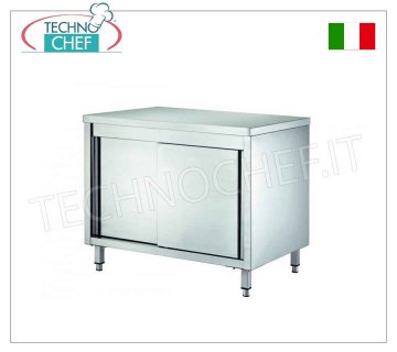 Table armoire en acier inoxydable à portes coulissantes, profondeur 60 cm,