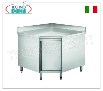 Table d'angle en acier inoxydable avec porte battante et dosseret, Ligne 600