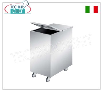 TRÉMIE EN ACIER INOXYDABLE AVEC ROUES, DIVISION CENTRALE, COINS CARRÉS