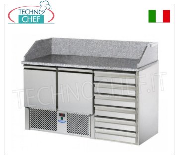 Comptoir à pizza réfrigéré, 2 portes, 6 tiroirs, dim.mm.1410x700x1070h