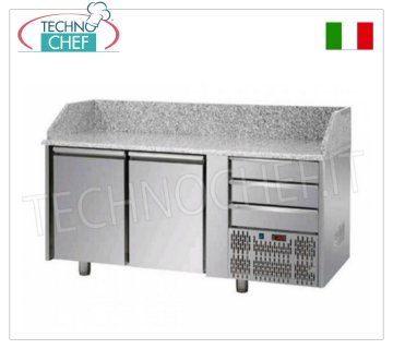 Comptoir à pizza réfrigéré, 2 portes, 3 tiroirs, dim.mm.1610x750x1030h