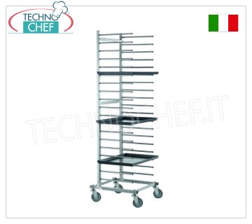 Chariots à plateaux galvanisés pour pizza-pâtisserie avec piquets pour 20 plateaux