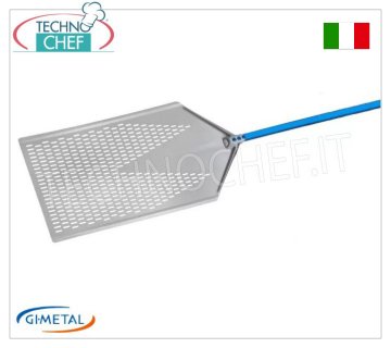 Gi-Metal - Pelle en aluminium perforé pour pizza au mètre, Ligne Bleue, longueur du manche 30 cm