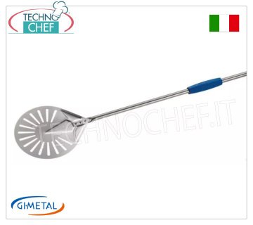 Gi-Metal - Pelle à pizza perforée en acier inoxydable, Blue Line, longueur du manche 75 cm