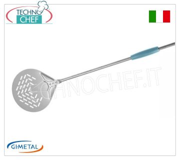 Gi.Metal - Pelle à pizza perforée en acier inoxydable, ligne Evoluzione, longueur du manche 75 cm