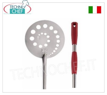 Pelle à pizza ronde perforée en inox, diamètre 15 cm, avec manche coulissant