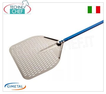 Gi.Metal - Pelle à pizza rectangulaire perforée en aluminium, Blue Line, longueur du manche 60 cm