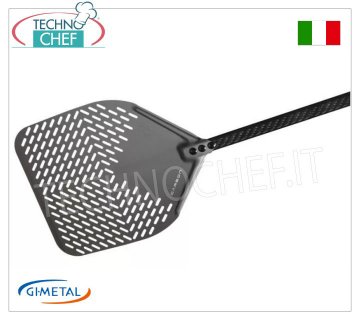 Gi.Metal - Pelle à pizza rectangulaire en aluminium perforé, Carbon Line, longueur du manche 150 cm