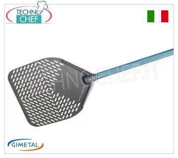 Gi.Metal - Pelle à pizza rectangulaire perforée en aluminium SHA, Ligne Evoluzione, longueur du manche 60 cm
