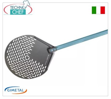 Gi.Metal - Pelle à pizza ronde en aluminium perforé SHA, ligne Evoluzione, longueur du manche 120 cm