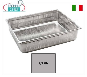 Casseroles perforées Gastronorm 2/1 en inox, dim.650x530mm