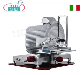 TECHNOCHEF - Trancheuse verticale pour charcuterie, transmission par engrenages, lame Ø 370 mm, bras presse-salami en forme de colonne autobloquant