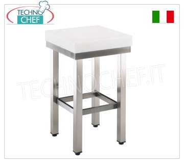 Billot de boucher en polyéthylène, sur socle tubulaire en acier inoxydable, épaisseur 8 cm