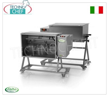 FAMA - Mélangeur à viande en acier inoxydable avec chariot, capacité de cuve 50 kg, lame en acier inoxydable, mod.FIC50M
